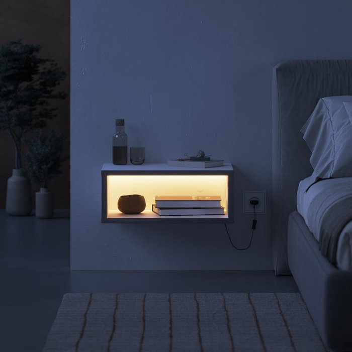 Hanah Home Brik Mesita de noche Blanca y Gris Retro con LED Hanah Home Brik Mesita de noche Blanca y Gris Retro con LED